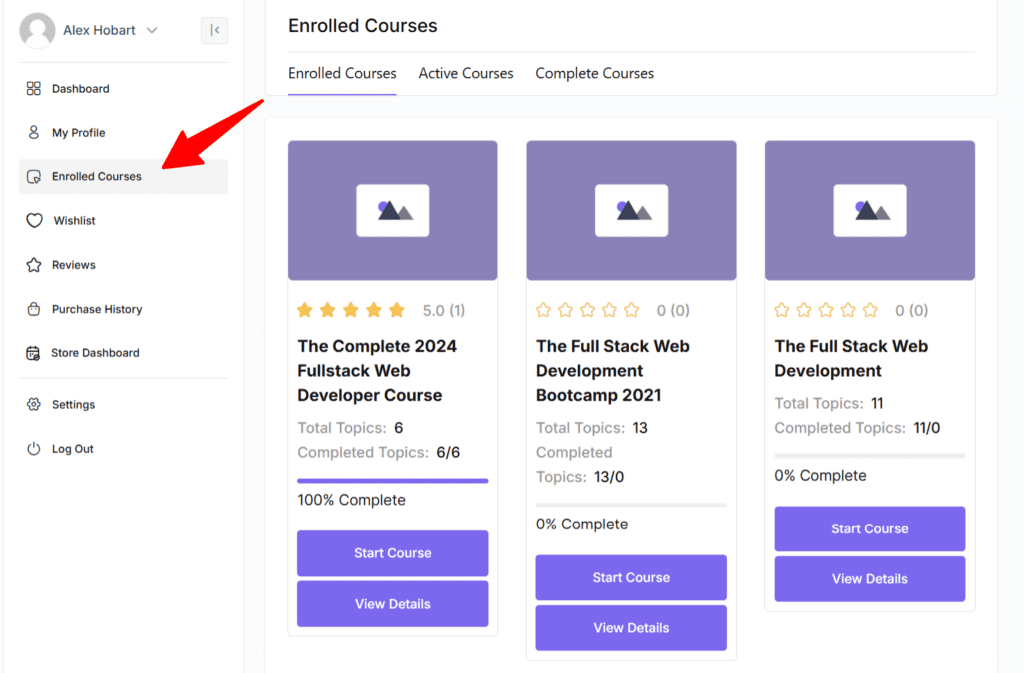 student enrolled courses 