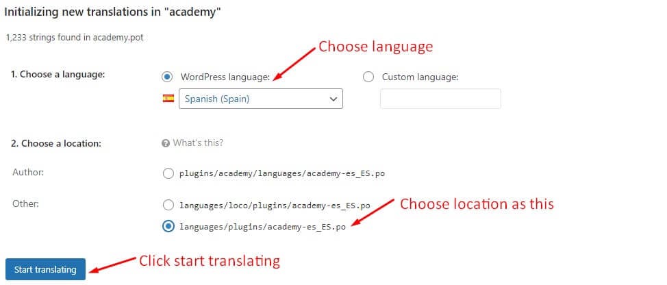 click start translating 