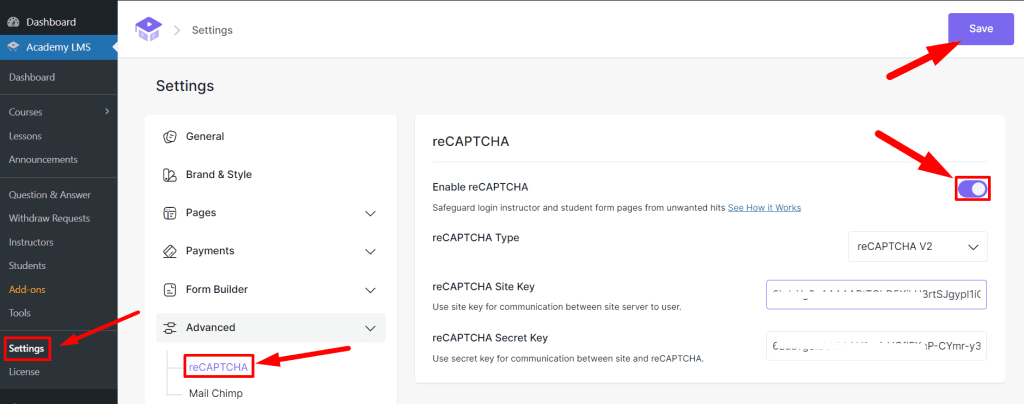 enable reCaptcha