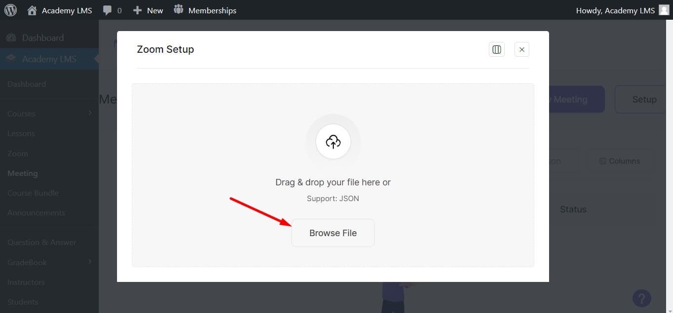Click Browse File and upload the JSON file