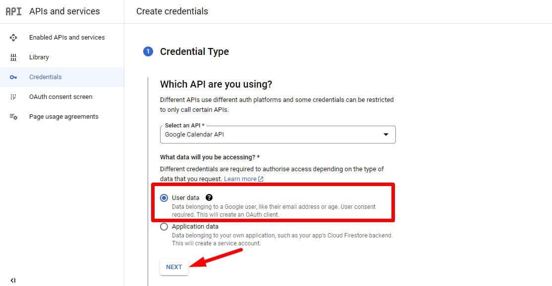 Select User data as the data type