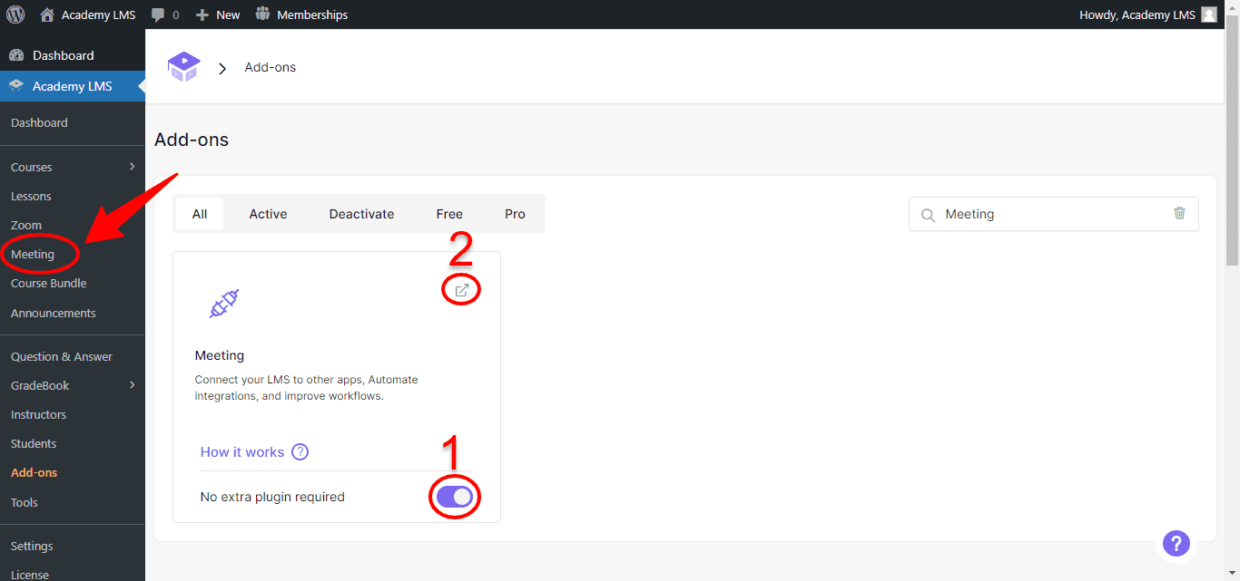 enable meeting addon