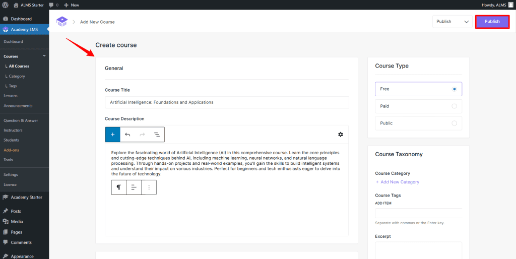 publish course 