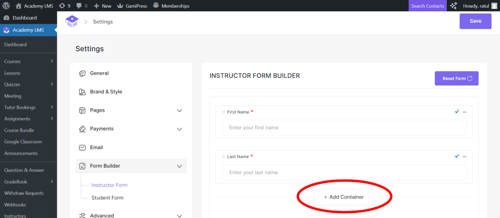 Instructor form builder