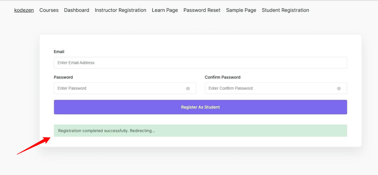 registration completed message