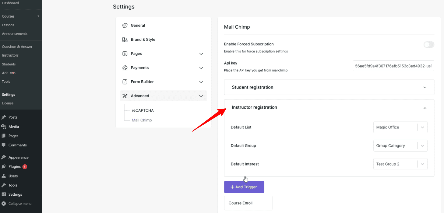 instruction registraion option