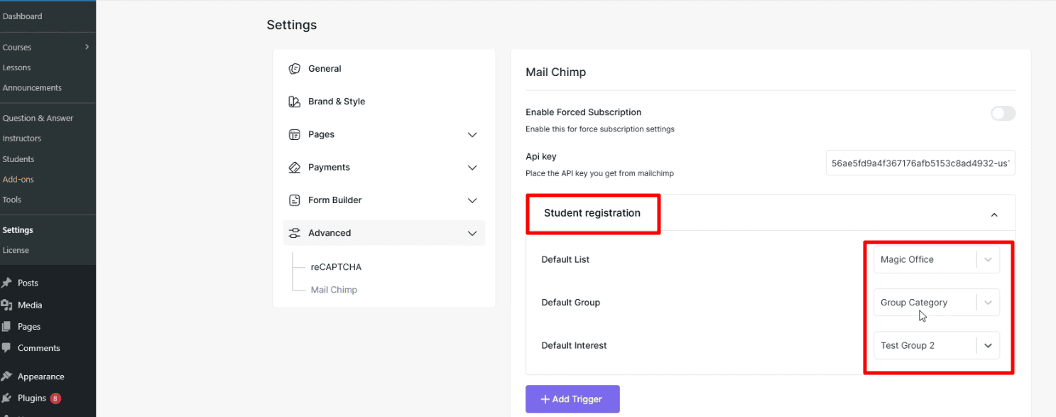 students settings