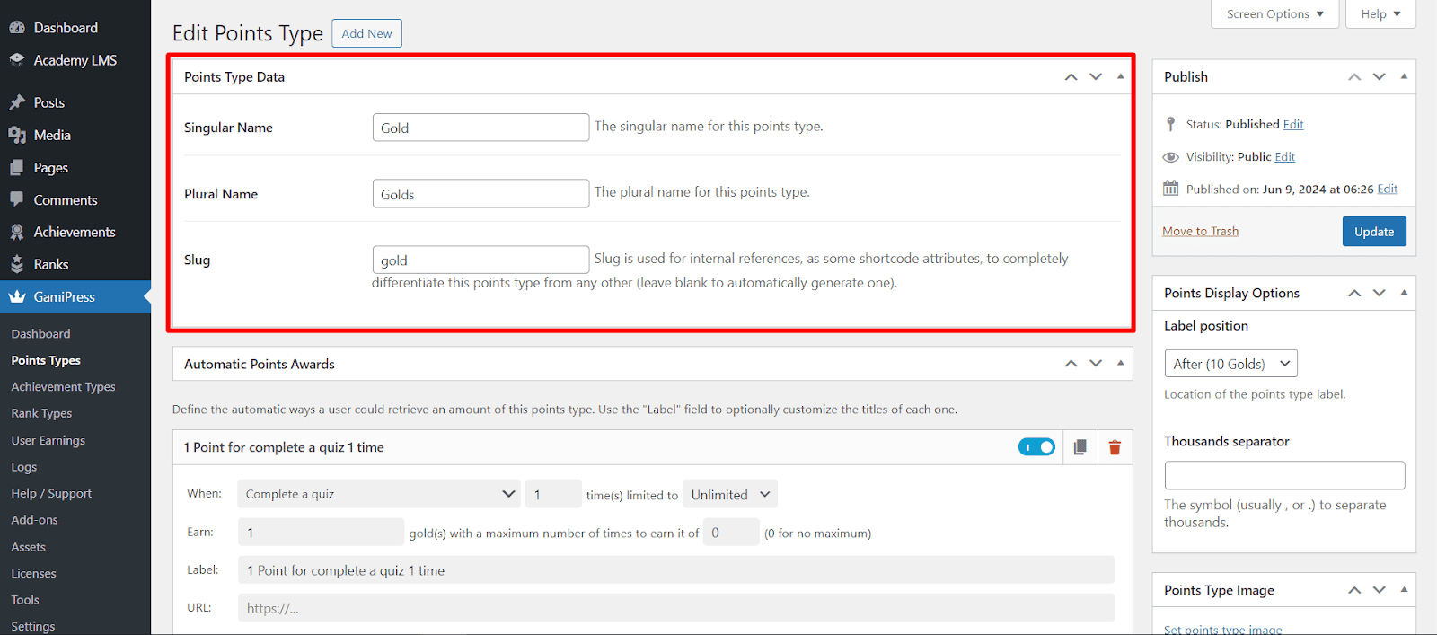 setup points