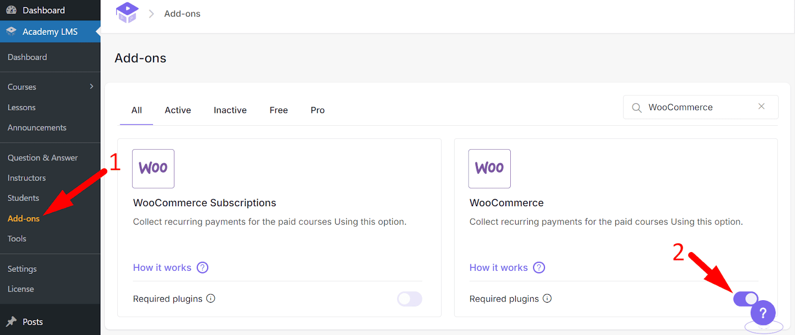 enable woocommerce addon