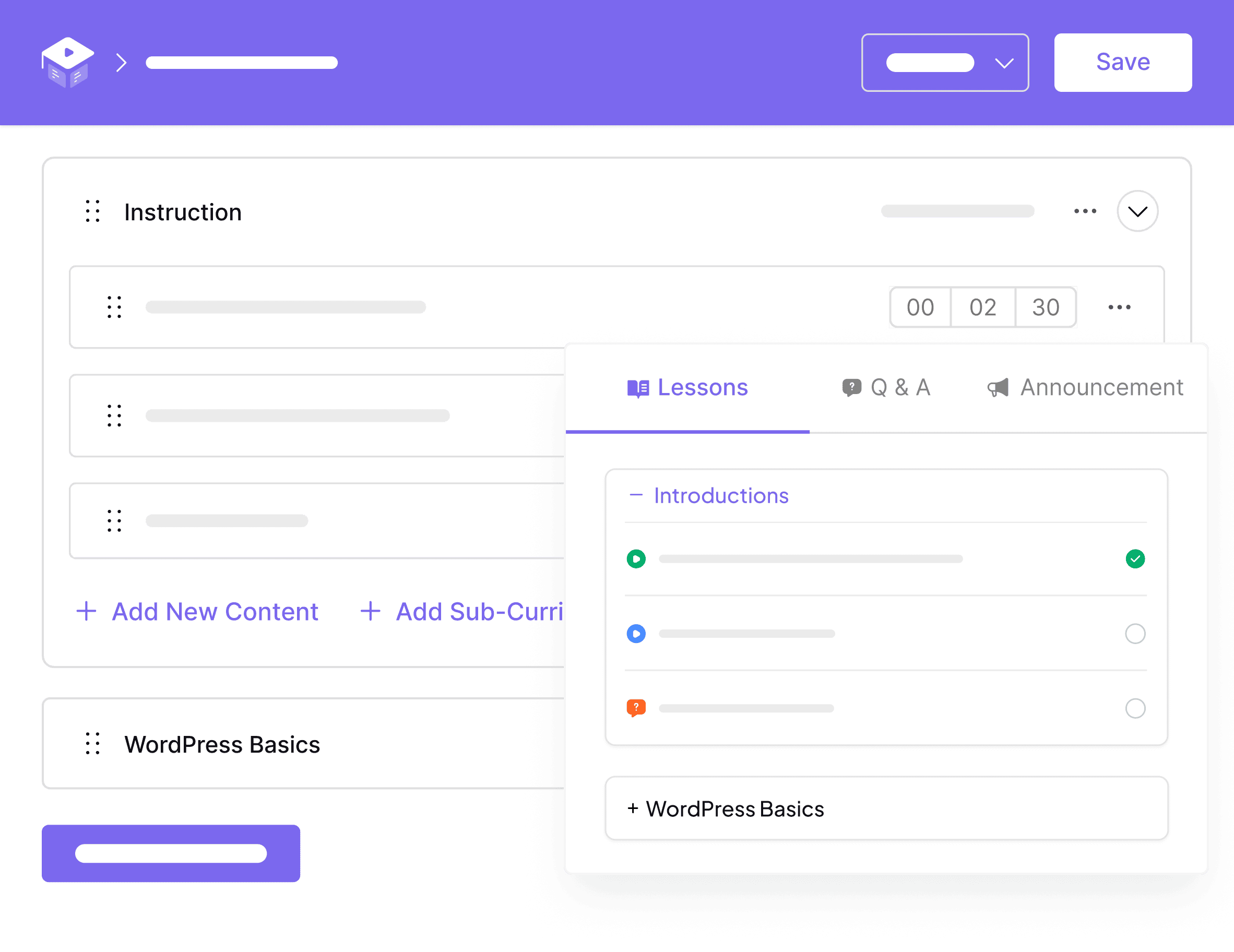 Easy Course Creation Course Curriculum Editor Interface with Lesson Management