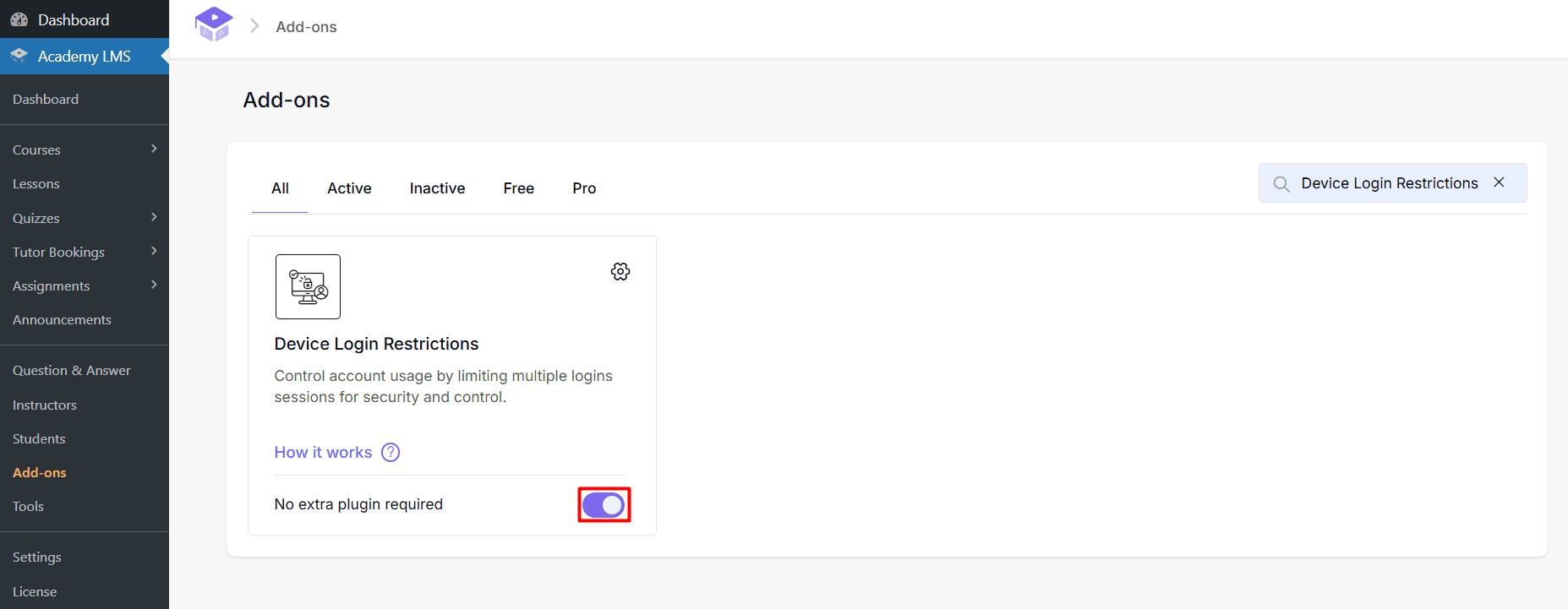 Core Add-ons Device Login Restriction